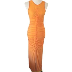 SHEIN - Neon Orange and Yellow‎ Ruched Wiggle Maxi Dress